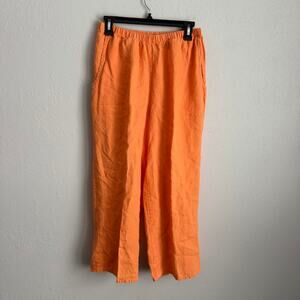 Flax 100% Linen Orange Wide Leg Pull On Pant Womens S Lightweight Flowy